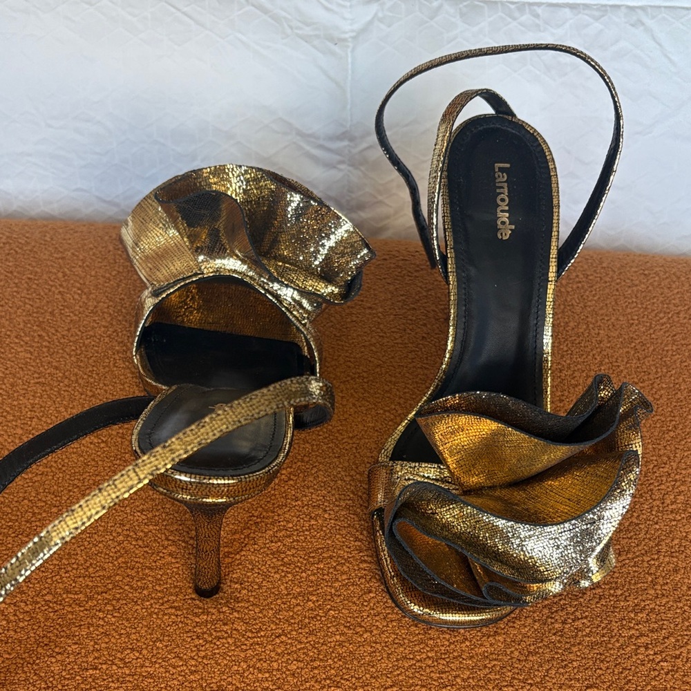 Larroude Gold and Black Stiletto Heels
